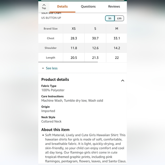 Girl's Hawaiian style shirt with flamingos size Medium - Picture 8 of 8